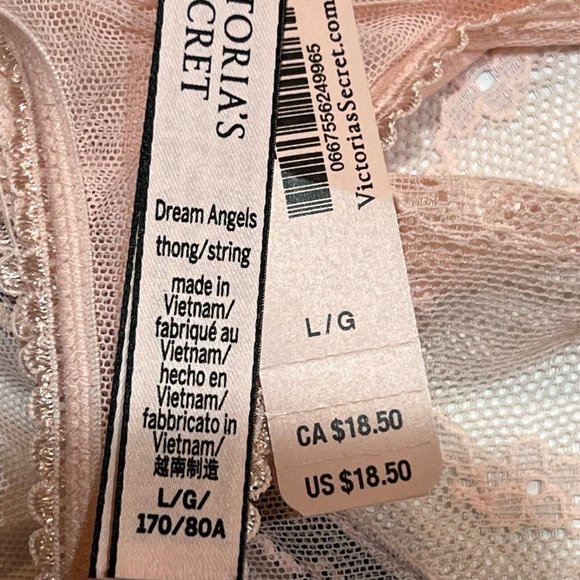 NWT VICTORIA'S SECRET Dream Angels Thong Sz L Pink Lace Black - Picture 4 of 4